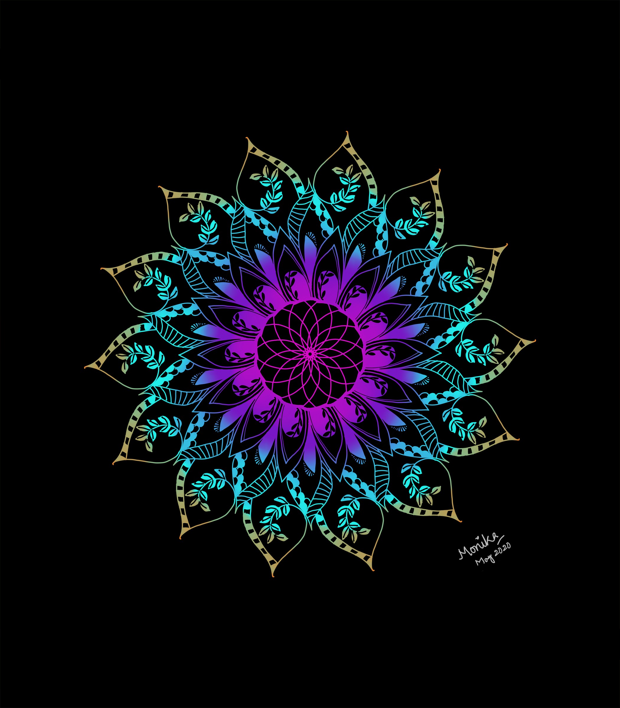 Colorful Mandala Design with Leafy Motifs